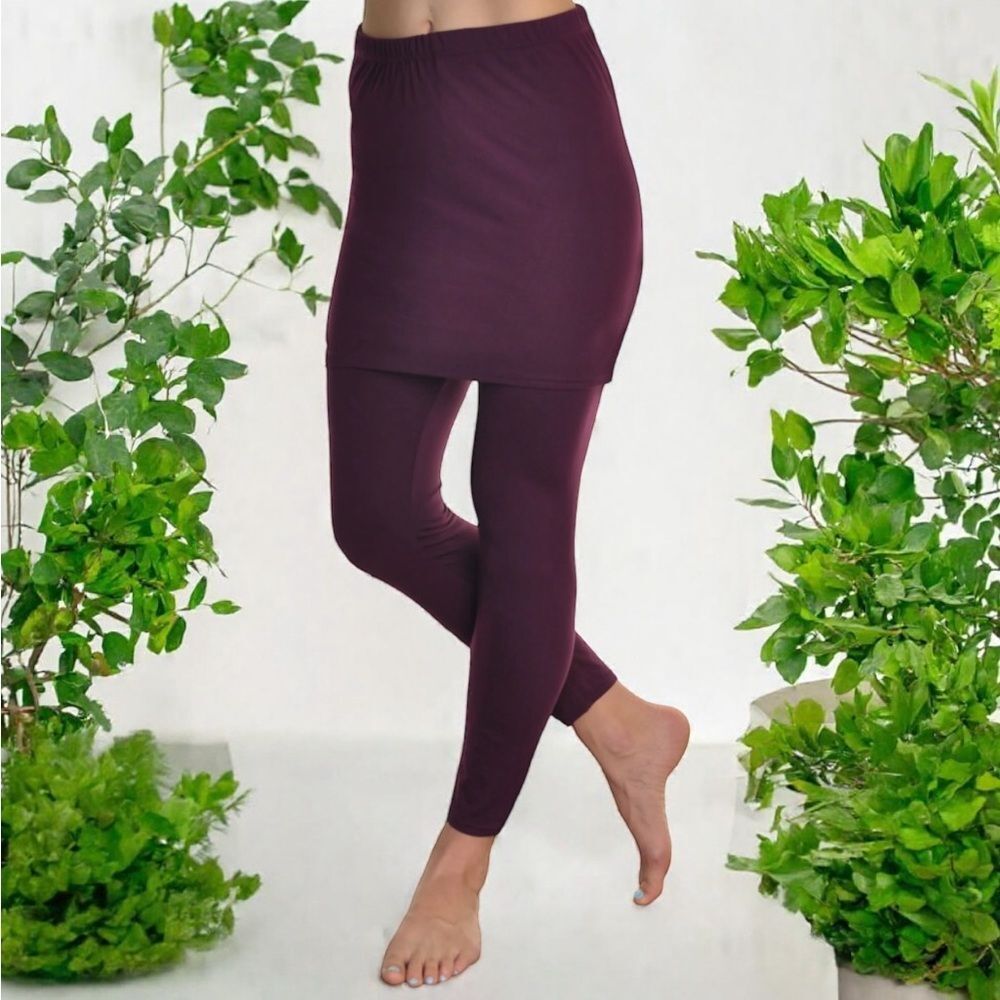 New Angelina Women's Cotton Comfort High Waisted Skirted Leggings In Burgundy